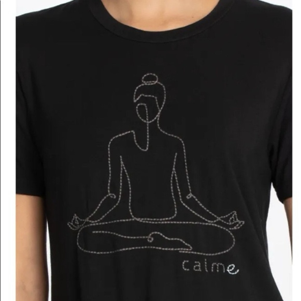 Johnny Was Calme Embroidered Padmasana Short Sleeve Tee in Black